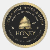 Skep with Bees op Black and Gold Honey Label (Voorkant)