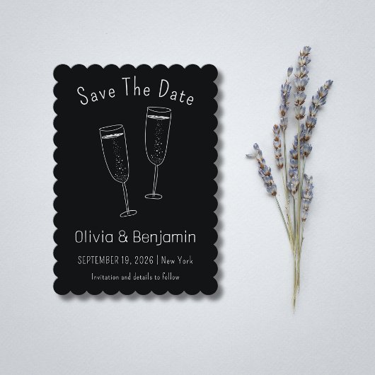 Sketch Champagne Toast Bruiloft Bewaar de datum Kaart