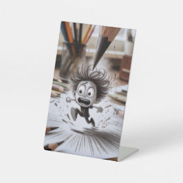 Sketch Comes To Life - Creatieve Angst Tekenen Reclamebord Met Voetstuk