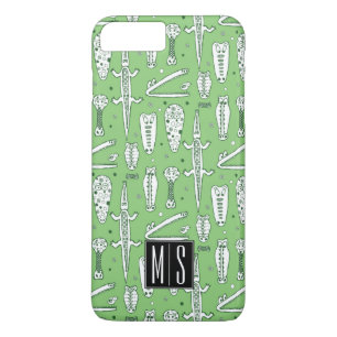 Sketch Crocodile Pattern   Monogram iPhone 8 Plus / 7 Plus Hoesje
