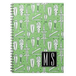 Sketch Crocodile Pattern   Monogram Notitieboek