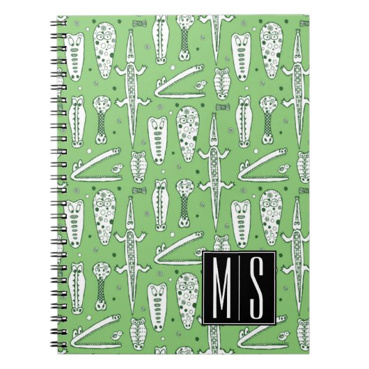 Sketch Crocodile Pattern | Monogram Notitieboek (Voorkant)