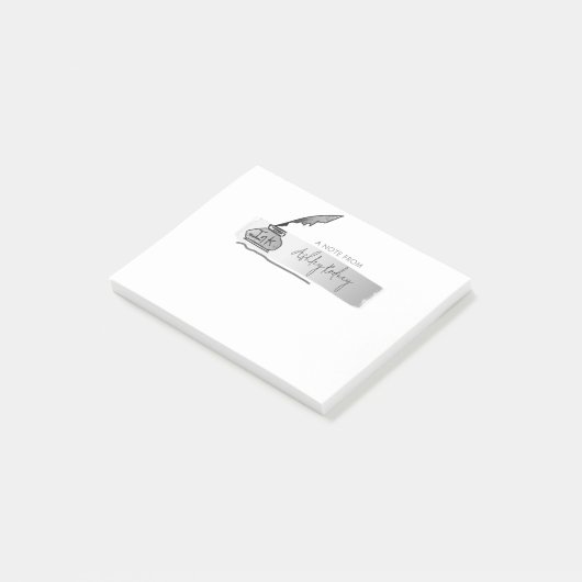 Sketch Faux Silver Quill Pen Script Post-it® Notes (Schuin)