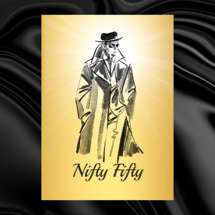Sketch  Mannen goudkleur Black Funny Nifty Fifty Kaart