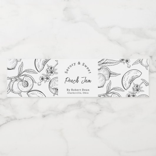 Sketch Zelfgemaakte Peach Jam Wrap-around Label Waterfles Etiket (Enkel label)