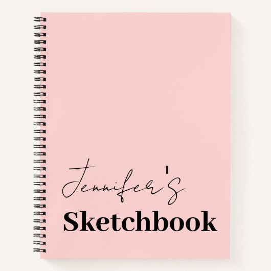 Sketchbook Blush Pink Black Script Aangepast Notitieboek (Voorkant)