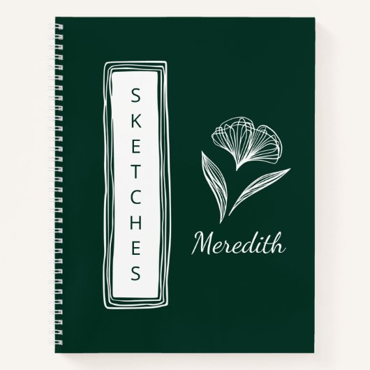 Sketchbook Emerald Green - Aangepaste Floral Notitieboek (Voorkant)