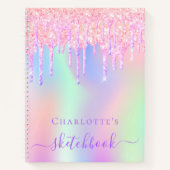 Sketchbook glitter druppelt holografisch éénroze notitieboek (Voorkant)