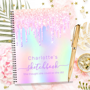 Sketchbook glitter holografisch roze motivatie notitieboek