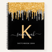 Sketchbook glitter monogram zwart goud zilverkleur notitieboek (Voorkant)