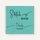 Sketchbook Jouw naam Script Blauwgroen Blauw Notitieboek (Voorkant)