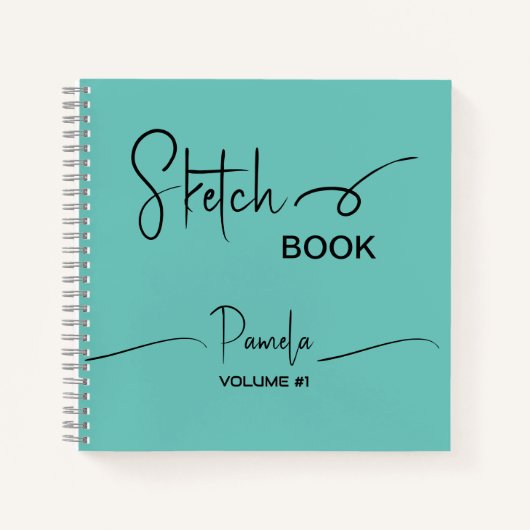 Sketchbook Jouw naam Script Blauwgroen Blauw Notitieboek (Voorkant)