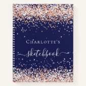Sketchbook navy blauw roos gouden naam script notitieboek (Voorkant)