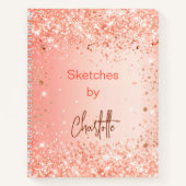 Sketchbook oranje roos goud glitter name script notitieboek (Voorkant)
