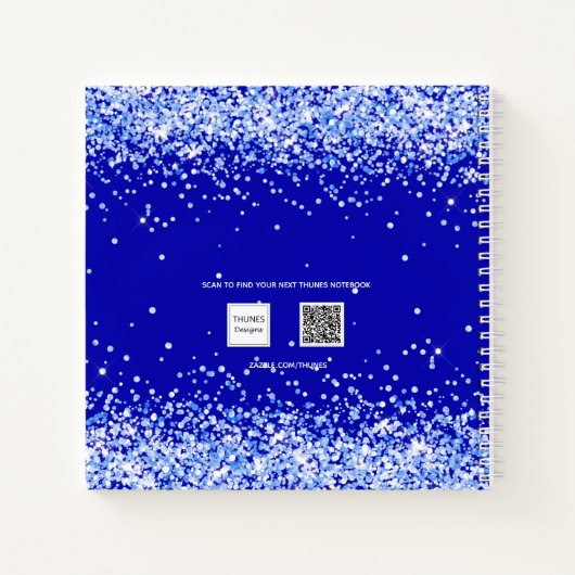 Sketchbook royal blue glitter name script notitieboek (Achterkant)