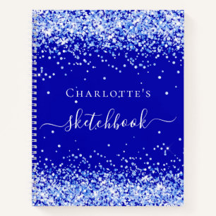 Sketchbook royal blue glitter name script notitieboek