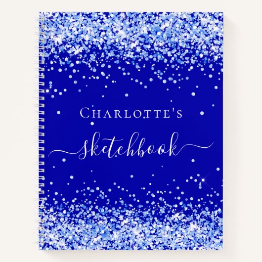 Sketchbook royal blue glitter name script notitieboek (Voorkant)