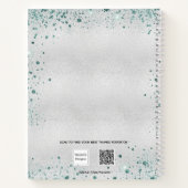 Sketchbook silver florals green glitter dust name notitieboek (Achterkant)