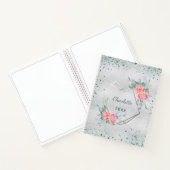 Sketchbook silver florals green glitter dust name notitieboek (Binnen)