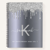 Sketchbook Silver glitter monogram elegant modern Notitieboek (Voorkant)