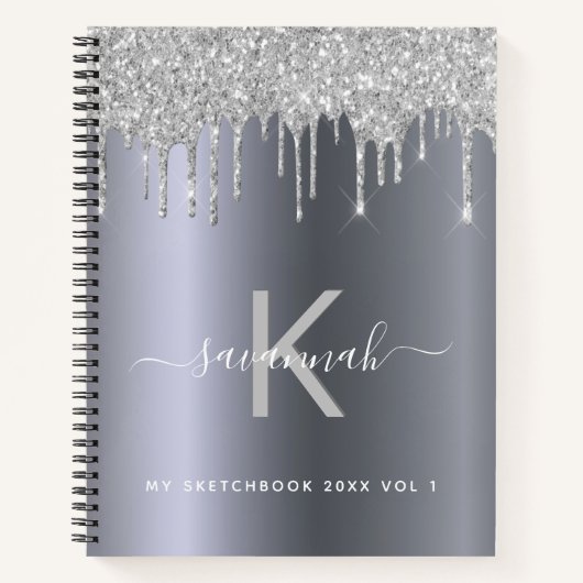 Sketchbook Silver glitter monogram elegant modern Notitieboek (Voorkant)