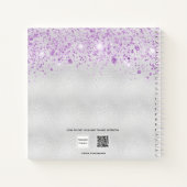 Sketchbook violet zilveren glitter-naamscript notitieboek (Achterkant)