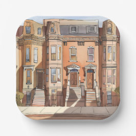 Sketched Brownstones | Boston Street Painting Papieren Bordje
