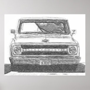 Sketched Chevy Truck Poster
