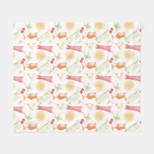 Sketched Cocktail Pattern Fleece Deken (Voorkant (Horizontaal))