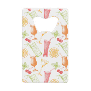 Sketched Cocktail Pattern Kredietkaart Flessenopener
