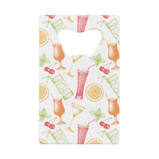 Sketched Cocktail Pattern Kredietkaart Flessenopener (Voorkant)