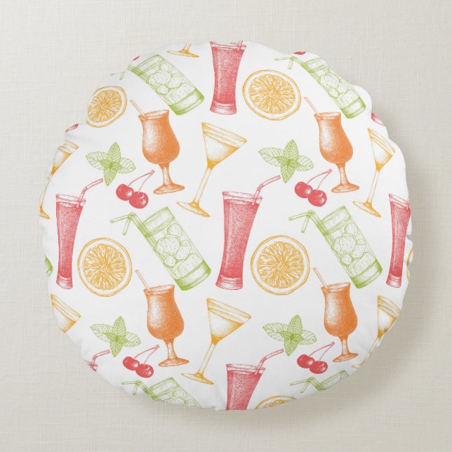 Sketched Cocktail Pattern Rond Kussen (Voorkant)