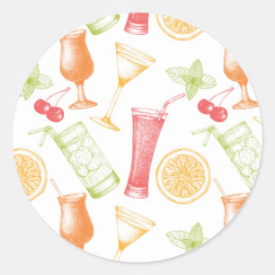 Sketched Cocktail Pattern Ronde Sticker