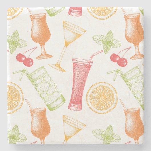 Sketched Cocktail Pattern Stenen Onderzetter (Voorkant)