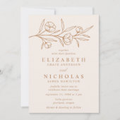Sketched Floral Almond en Copper Wedding Kaart (Voorkant)