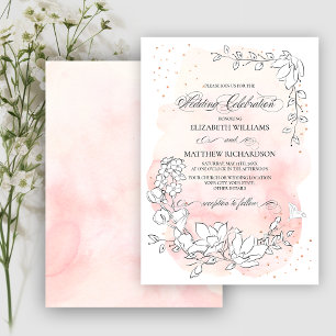 Sketched Floral Blush Pink Waterverf Wedding Kaart