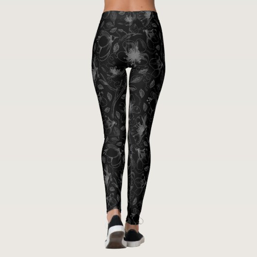 Sketched Floral contour Pattern Grey/Blk ID939 Leggings (Achterkant)
