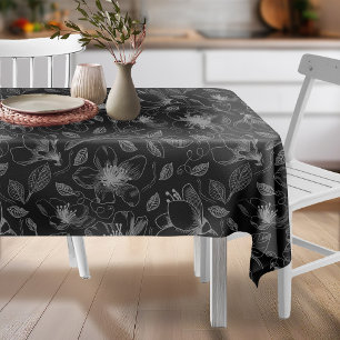 Sketched Floral contour Pattern Grey/Blk ID939 Tafelkleed