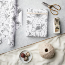 Sketched Floral contour Pattern Grey/Wht ID939