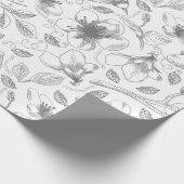 Sketched Floral contour Pattern Grey/Wht ID939 Cadeaupapier (Hoek)