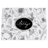 Sketched Floral contour Pattern Grey/Wht ID939 Groot Cadeauzakje (Voorkant)