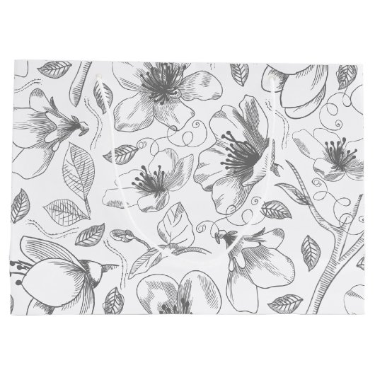 Sketched Floral contour Pattern Grey/Wht ID939 Groot Cadeauzakje (Achterkant)