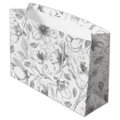Sketched Floral contour Pattern Grey/Wht ID939 Groot Cadeauzakje (Achterkant Gekanteld)