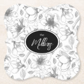 Sketched Floral contour Pattern Grey/Wht ID939 Kartonnen Onderzetters (Voorkant)