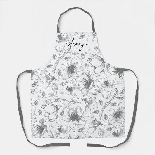 Sketched Floral contour Pattern Grey/Wht ID939 Schort (Voorkant)
