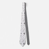Sketched Floral contour Pattern Grey/Wht ID939 Stropdas (Voorkant)