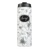 Sketched Floral contour Pattern Grey/Wht ID939 Thermosbeker (Voorkant)
