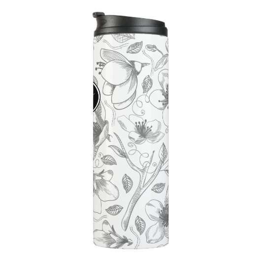 Sketched Floral contour Pattern Grey/Wht ID939 Thermosbeker (Geroteerd rechts)