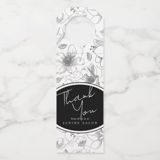 Sketched Floral Outline Dank u grijs/Wht ID939 Flessenhanger (Voorkant)