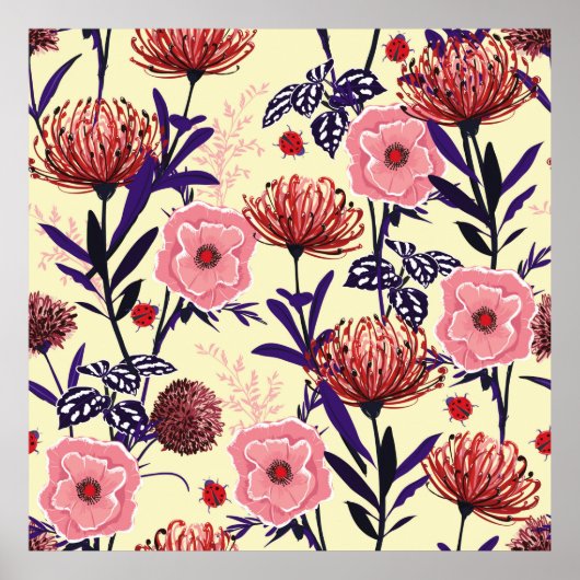 Sketched flower design in bright coñes seamlesp poster (Voorkant)